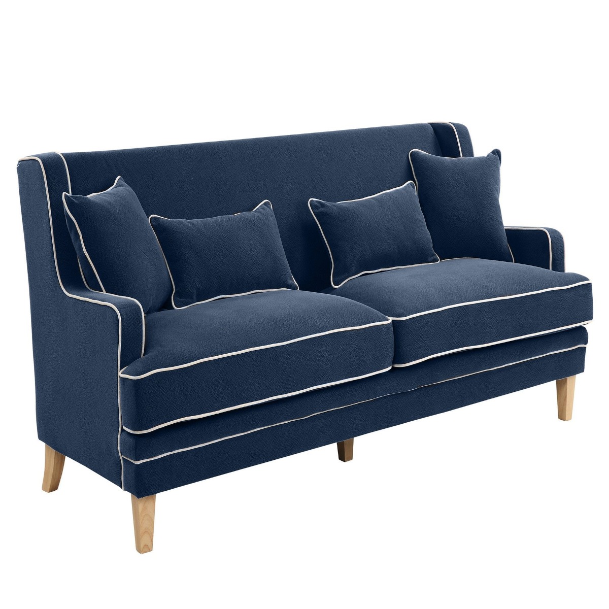 Bondi Hamptons 3 Seat Sofa Navy W/White Piping, W 215cm D 95cm H 94cm (RRP $2499) - Image 12