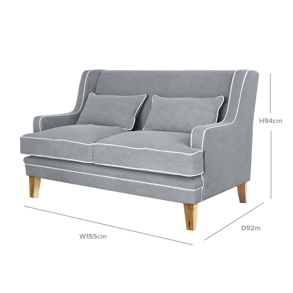 Bondi Hamptons 2 Seat Sofa Grey W/White Piping, W 155cm D 92cm H 94cm (RRP $1999) - Image 3