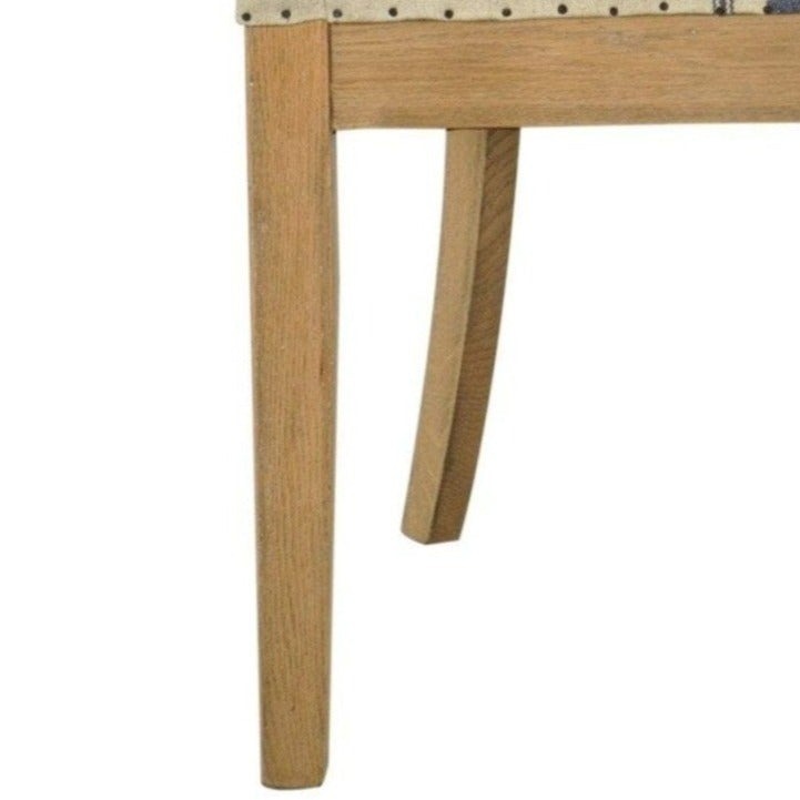 Oakwood Hamptons Linen Dining Chair Natural/Blue Stripe W/ Studs, W 64cm D 57cm H 93.5cm (RRP $799) - Image 7