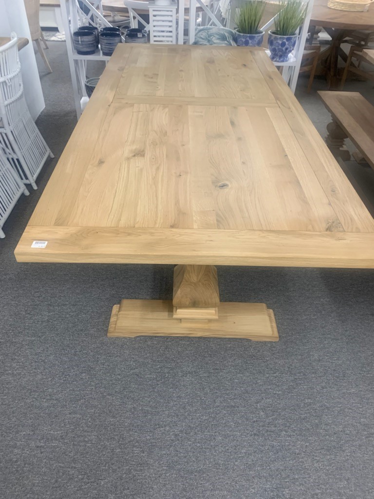 FLOORSTOCK CLEARANCE SALE "Provence" Hamptons Style Hardwood Timber Dining Table with Pedestal Base European Oak, 240cm x 110cm x 77cm H (RRP $3499) - Image 2