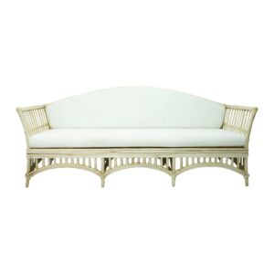 "Airlie" Hamptons Style Outdoor Alfresco 3 Seater Lounge in Natural Rattan with White Cushions (RRP $1699)