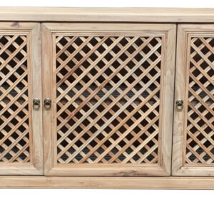 "St Barts" Hamptons Style 3 Door Buffet Recycled Elm with Lattice Doors Natural, 180cm x 45cm x 85cmH (RRP $2799)