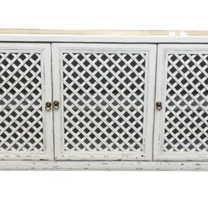 "St Barts" Hamptons Style 3 Door Buffet Recycled Elm with Lattice Doors White, 180cm x 45cm x 85cmH (RRP $2799)