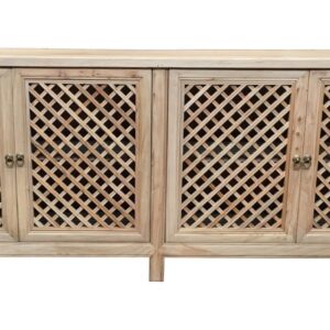 HALF YEAR SALE!! "St Barts" Hamptons Style 4 Door Buffet Recycled Elm with Lattice Doors Natural, 220cm x 45cm x 85cmH (RRP $3499)
