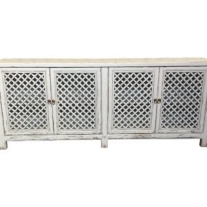 HALF YEAR SALE!! "St Barts" Hamptons Style 4 Door Buffet Recycled Elm with Lattice Doors White, 220cm x 45cm x 85cmH (RRP $3499)
