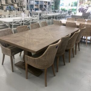 "Whitsunday" Hamptons Style Parquetry Hardwood Timber 240x110cm Dining Table, Hamptons Grey (RRP $3499)