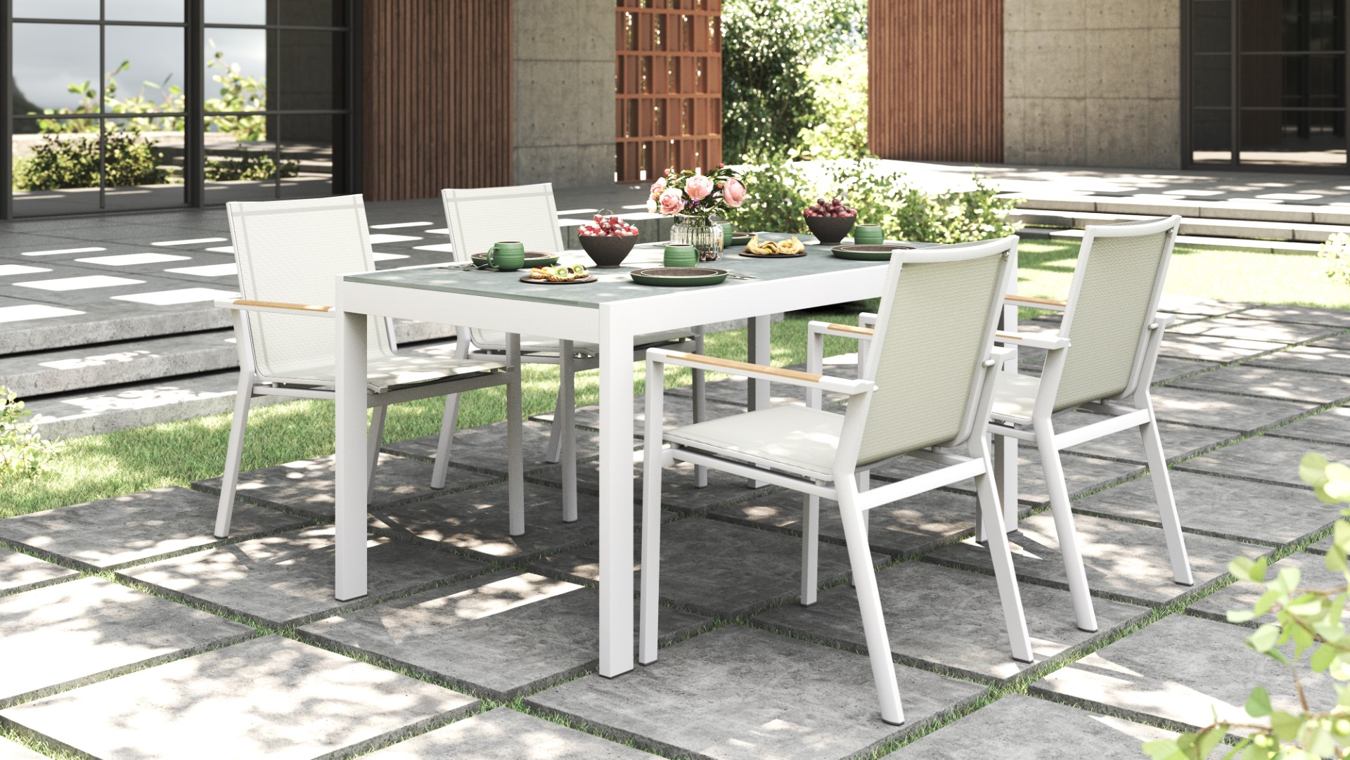 Roberto Outdoor Dining Table Pearl White, L 160cm x W 86cm x H 76cm - Image 8