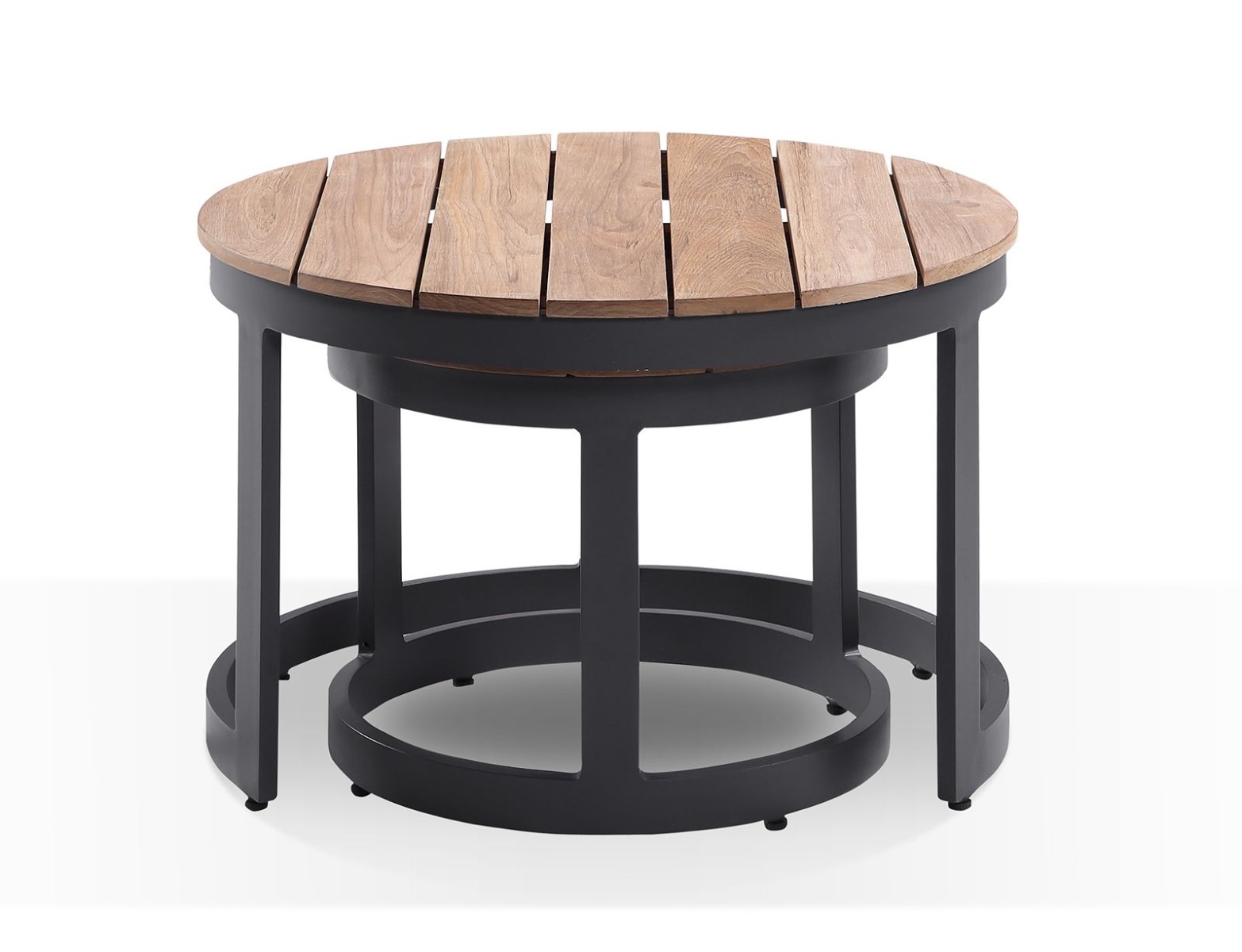 "Hawaii" Hamptons Style Outdoor Modular Lounge Setting with 3 x Coffee Tables in Charcoal with Denim Cushions - Image 2