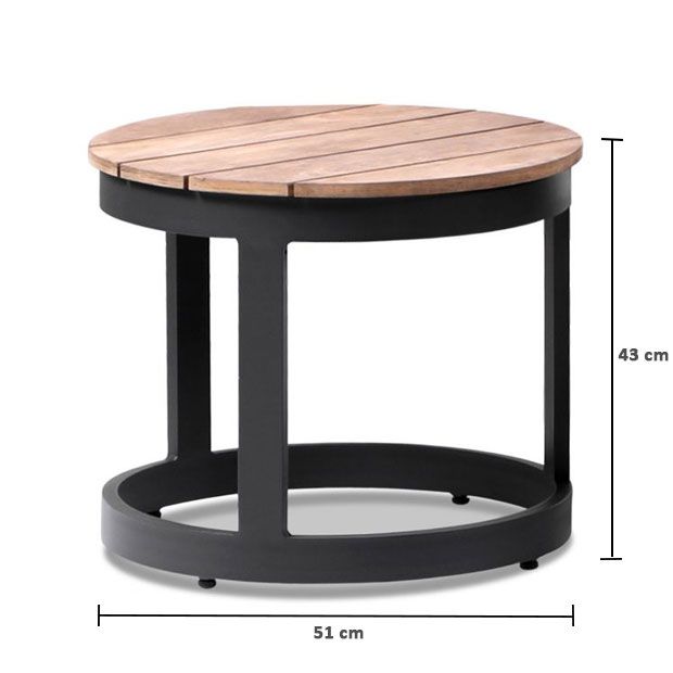 "Barbados" Hamptons Style Double Aluminium Sun Lounge in Charcoal with Olefin Grey Cushions & Teak Look Round Side Table - Image 2