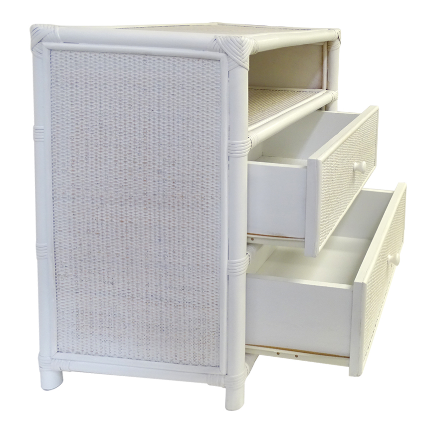 FLOORSTOCK CLEARANCE SALE "Baxter" Hamptons Style Bedside Table in Whitewash Rattan, 61cmW x 38cmD x 71cmH (RRP $799) - Image 2