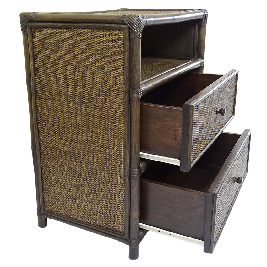 CLEARANCE SALE "Baxter" Hamptons Style Timber Bedside Table in Tobacco Rattan, 61cmW x 38cmD x 71cmH (RRP $799) - Image 3