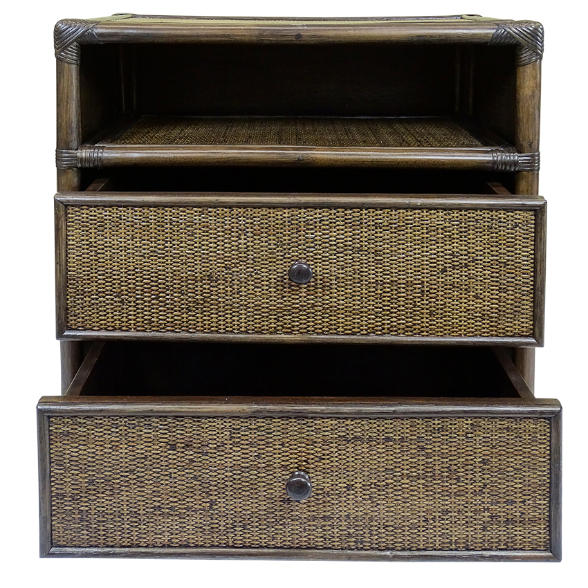 CLEARANCE SALE "Baxter" Hamptons Style Timber Bedside Table in Tobacco Rattan, 61cmW x 38cmD x 71cmH (RRP $799) - Image 2