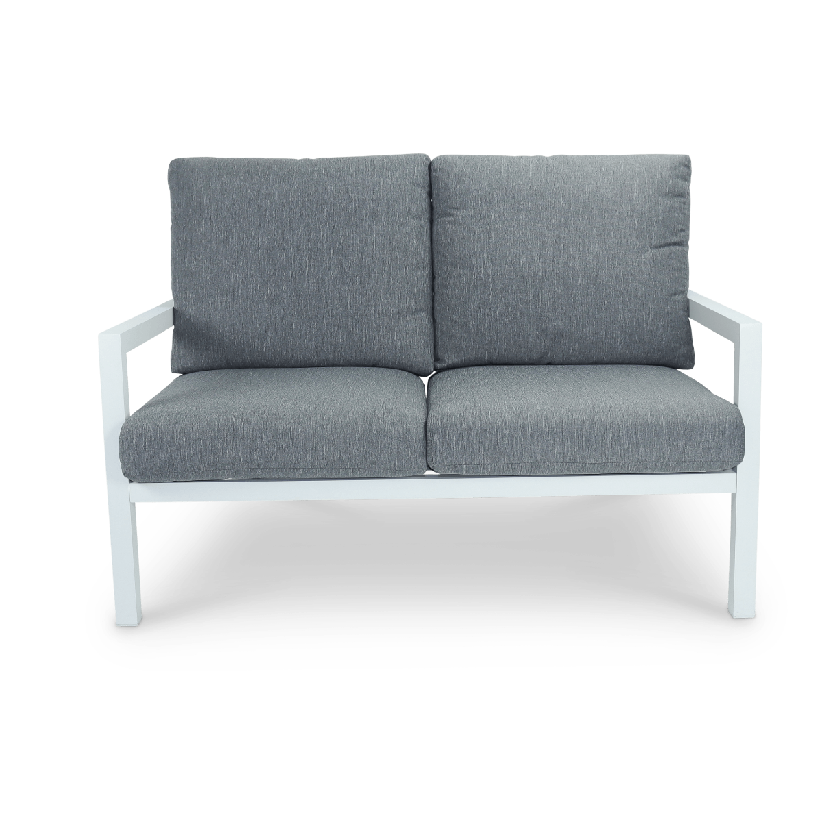 "Laguna" Hamptons Style Outdoor 4 Piece Setting with 2 Seater in Arctic White with Platinum Olefin Cushions - Image 2