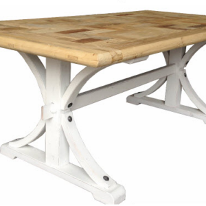 "Santiago" Hamptons Style Dining Table Recycled Elm Natural Top with White Base, 200cm x 100cm x 76cmH