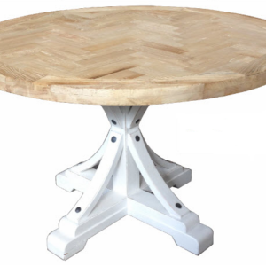 "Santiago" Hamptons Style Round Dining Table Recycled Elm Natural Top with White Base, 120cm x 76cmH