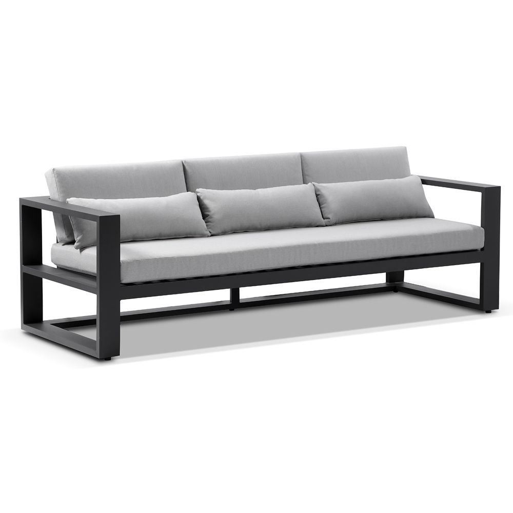 "Hawaii" Hamptons Style Outdoor Setting with 3 + 2 + 1 + 1 Seater Lounges in Charcoal with Olefin Grey Cushions plus Coffee Table - Image 2