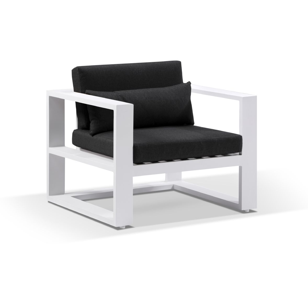 "Hawaii" Hamptons Style Outdoor Setting with 2 Seater Lounge & 2 x 1 Seater Lounges plus Coffee Table in White with Denim Grey Cushions - Image 3