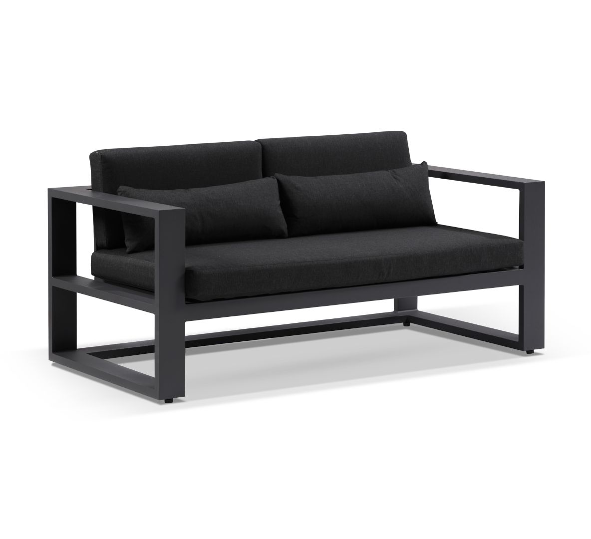 "Hawaii" Hamptons Style Outdoor Setting with 3 + 2 + 1 + 1 Seater Lounges in Charcoal with Denim Grey Cushions plus Coffee Table - Image 3