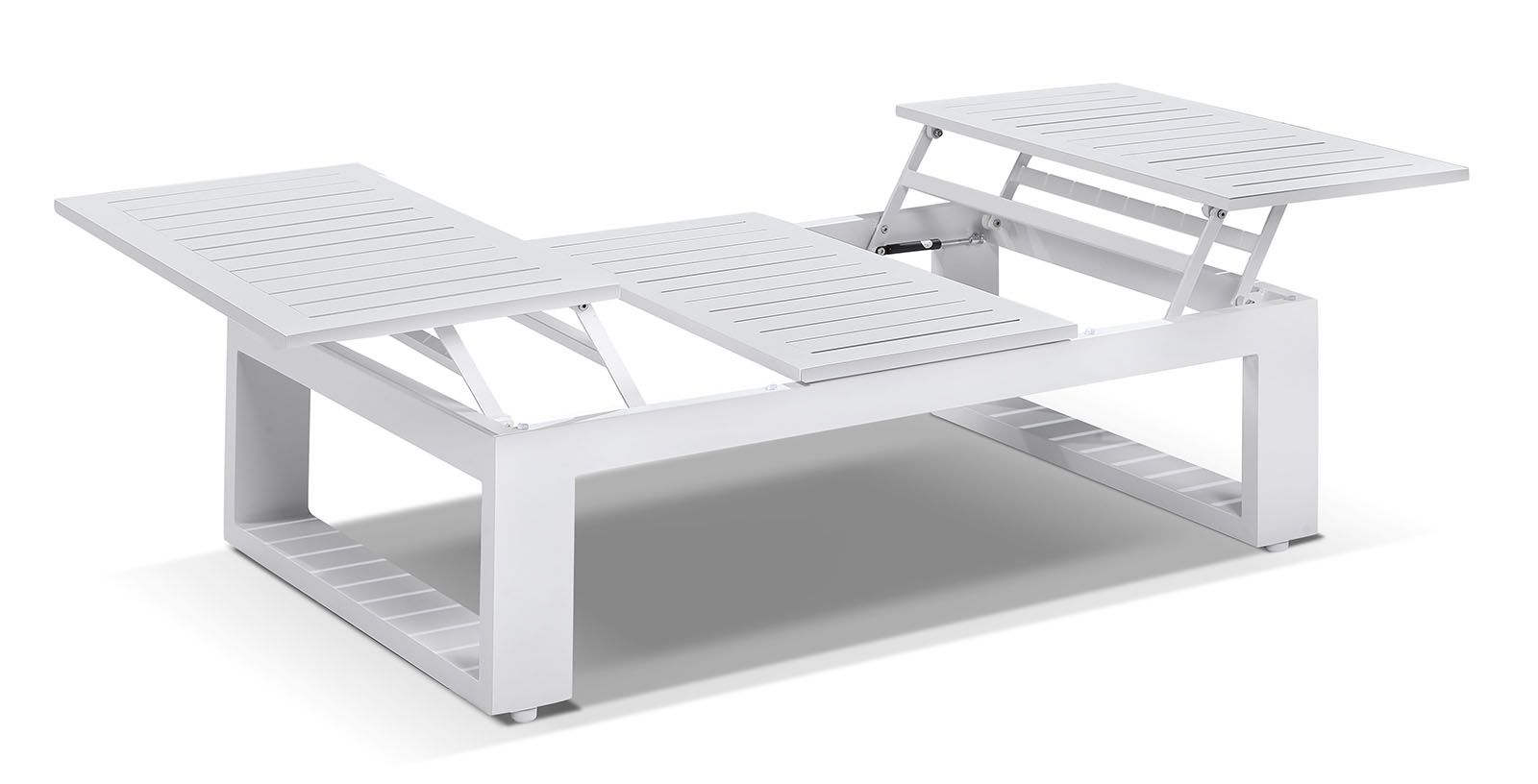 "Hawaii" Hamptons Style Outdoor Corner Lounge Setting with 1 Seater & Coffee Table in White with Denim Cushions - Image 3