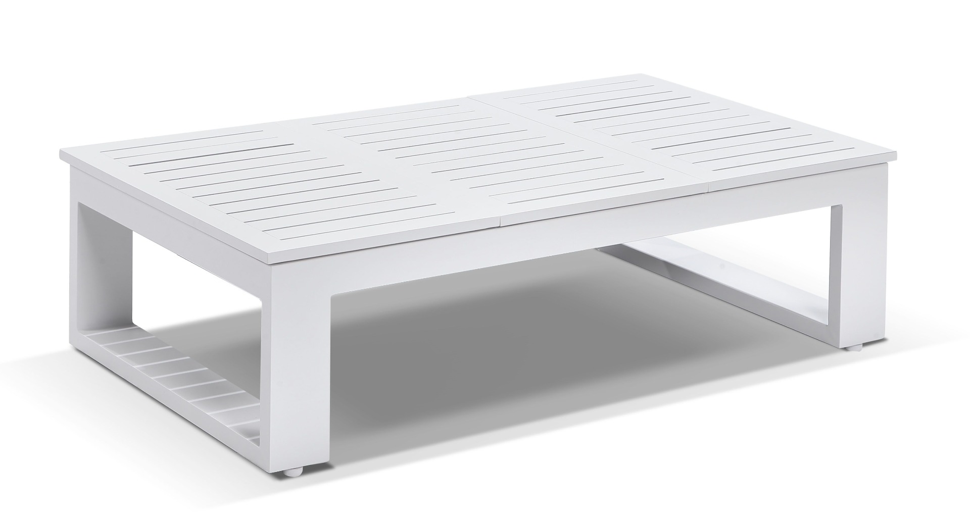 "Hawaii" Hamptons Style Outdoor Corner Lounge Setting with 1 Seater & Coffee Table in White with Denim Cushions - Image 4