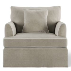 Byron Hamptons Armchair Natural with White Piping, W 99cm D 96cm H 78cm (RRP $1849)