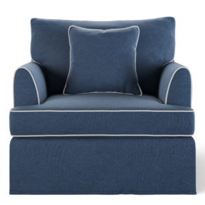 Byron Hamptons Armchair Navy with White Piping, W 99cm D 96cm H 78cm (RRP $1849)