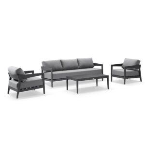 Clontarf 3+1+1 Outdoor Aluminium Lounge Setting with Coffee Table, Charcoal with Sunbrella Slate Cushions