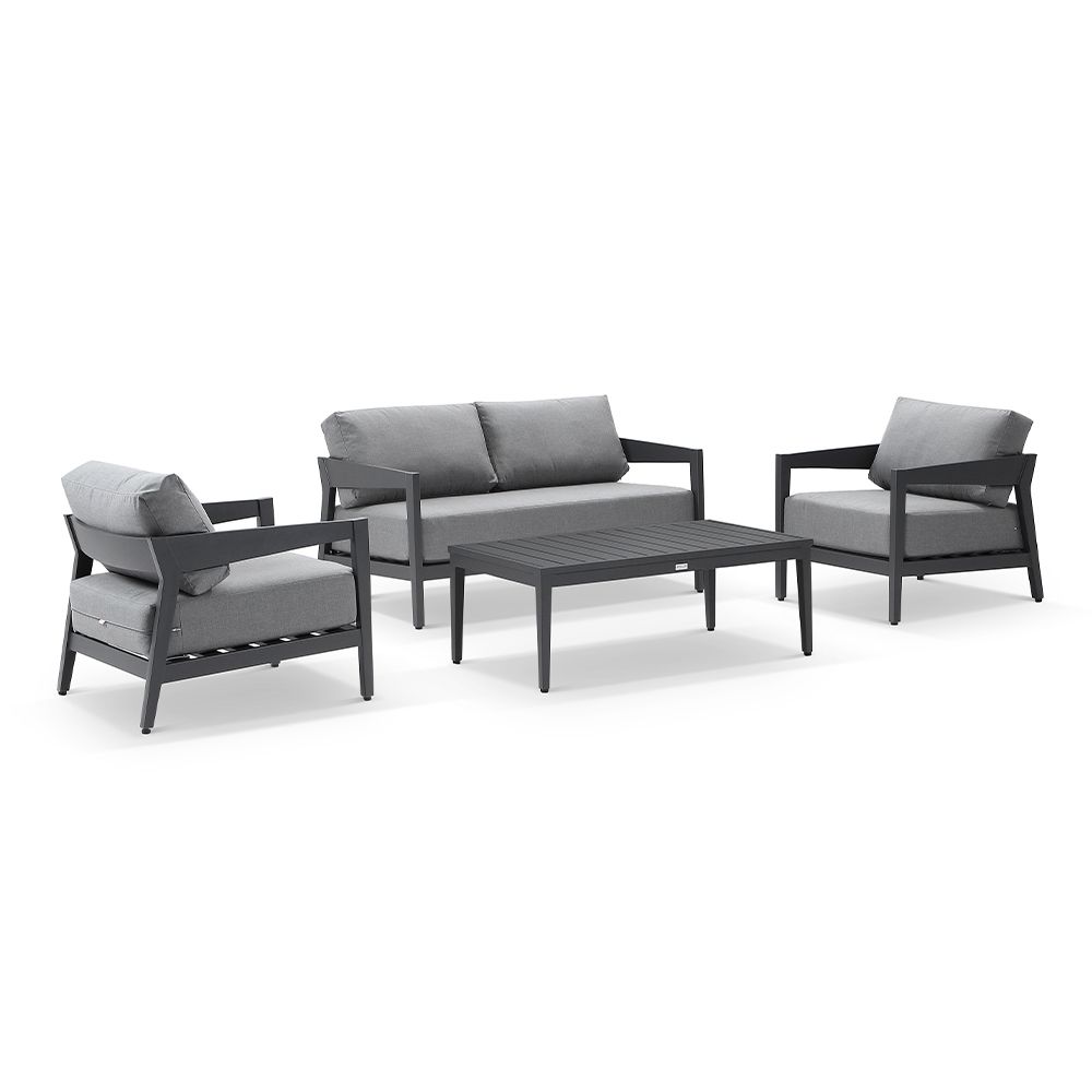 Clontarf 2+1+1 Outdoor Aluminium Lounge Setting & Coffee Table, Charcoal with Sunbrella Cast Slate Cushions - Image 2