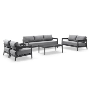 Clontarf 3+2+1+1 Outdoor Aluminium Lounge Setting with Coffee Table, Charcoal with Sunbrella Cast Slate Cushions