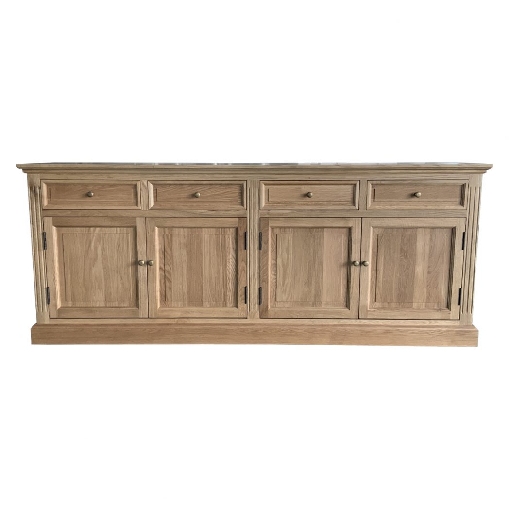 "Maine" Hamptons Style 4 Door 4 Drawer Buffet Sideboard Natural Oak, 200cmW x 43cmD x 80cmH (RRP $3499) - Image 3