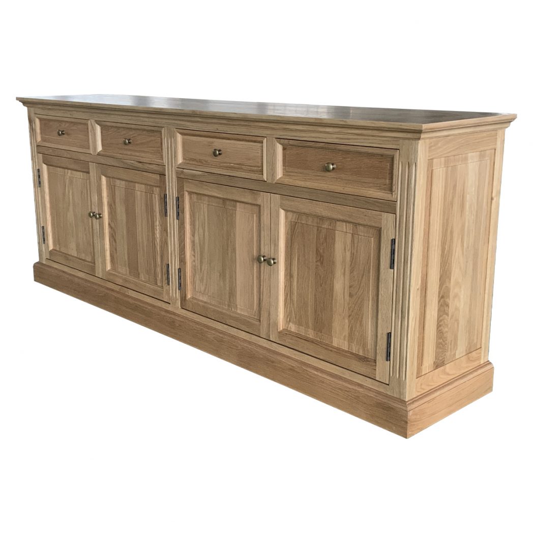 "Maine" Hamptons Style 4 Door 4 Drawer Buffet Sideboard Natural Oak, 200cmW x 43cmD x 80cmH (RRP $3499) - Image 2