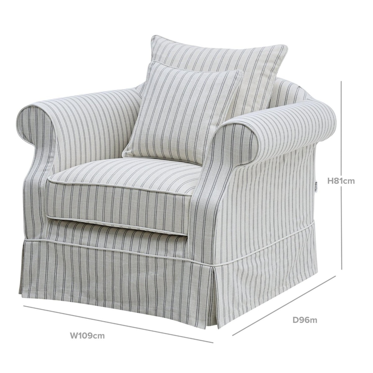 Avalon Hamptons Armchair Stone Stripe, W 109cm D 96cm H 81cm (RRP $1899) - Image 9
