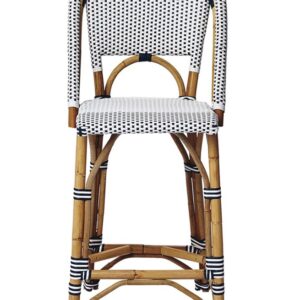 "Parisienne" Hamptons Style Bistro Cafe Bar Counter Stool Rattan & Synthetic Wicker, Navy & White (RRP $549)