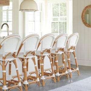 "Parisienne" Hamptons Style Bistro Cafe Bar Counter Stool Rattan & Synthetic Wicker, White (RRP $549)