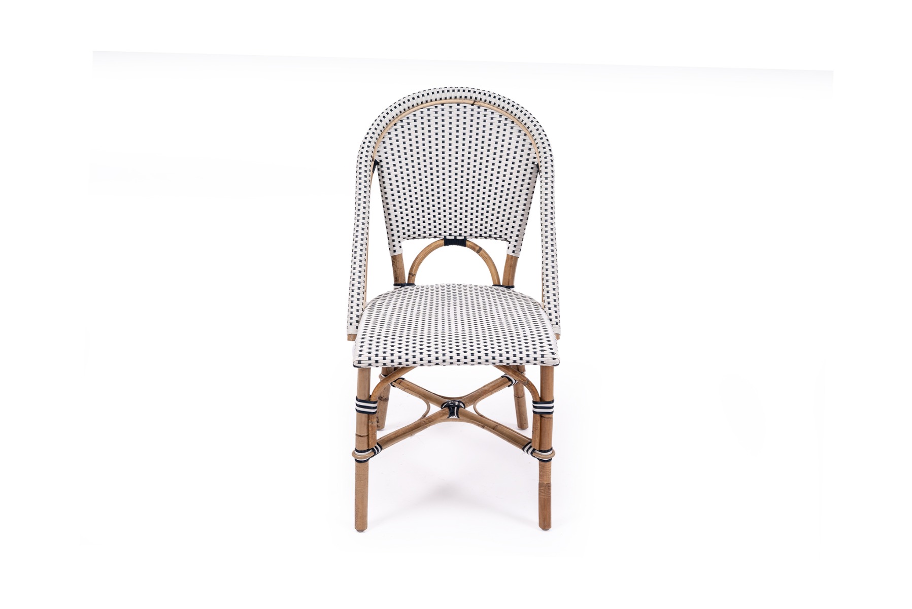"Paris" Hamptons Style Bistro Cafe Dining Chair Rattan & Synthetic Wicker, Navy & White (RRP $449) - Image 10