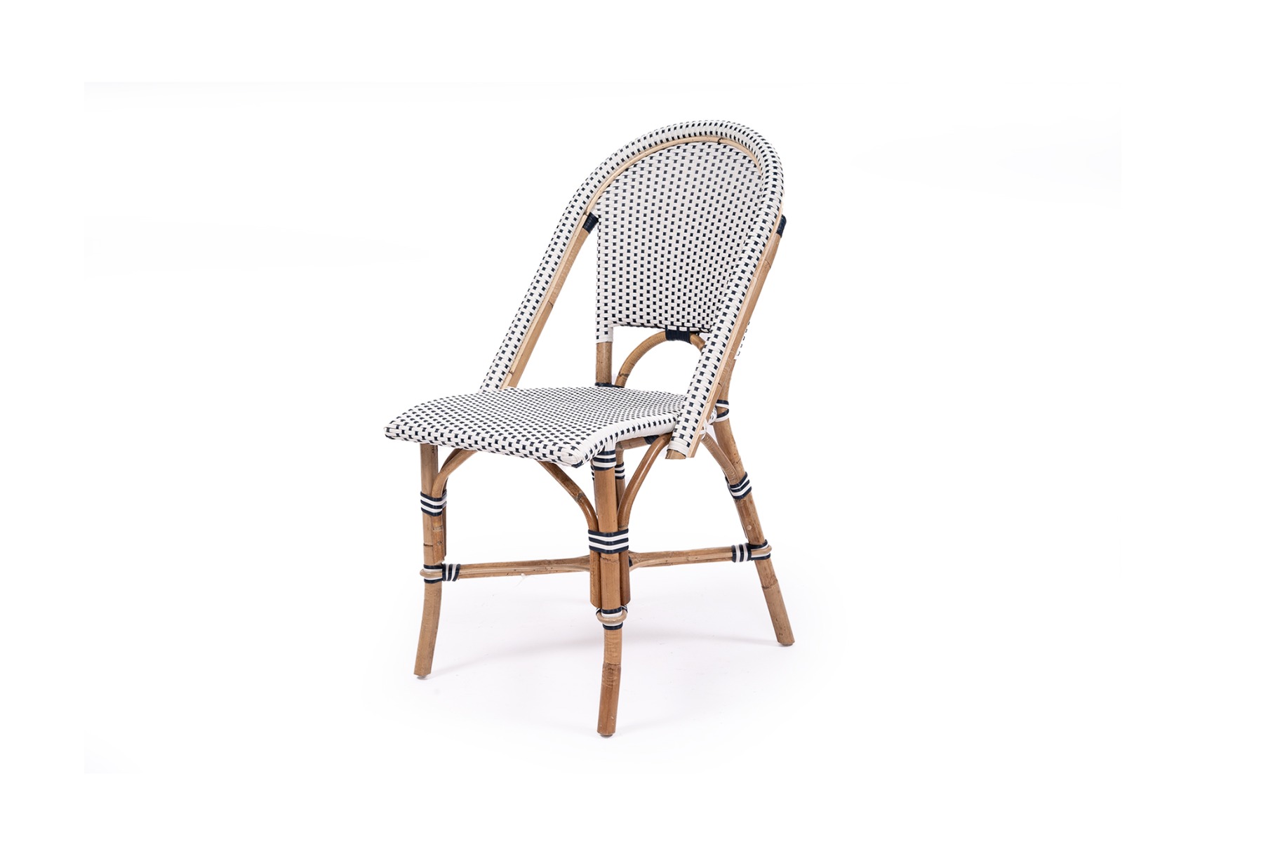 "Paris" Hamptons Style Bistro Cafe Dining Chair Rattan & Synthetic Wicker, Navy & White (RRP $449) - Image 3