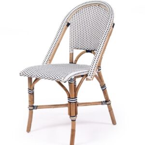 "Parisienne" Hamptons Style Bistro Cafe Dining Chair Rattan & Synthetic Wicker, Navy & White (RRP $449)