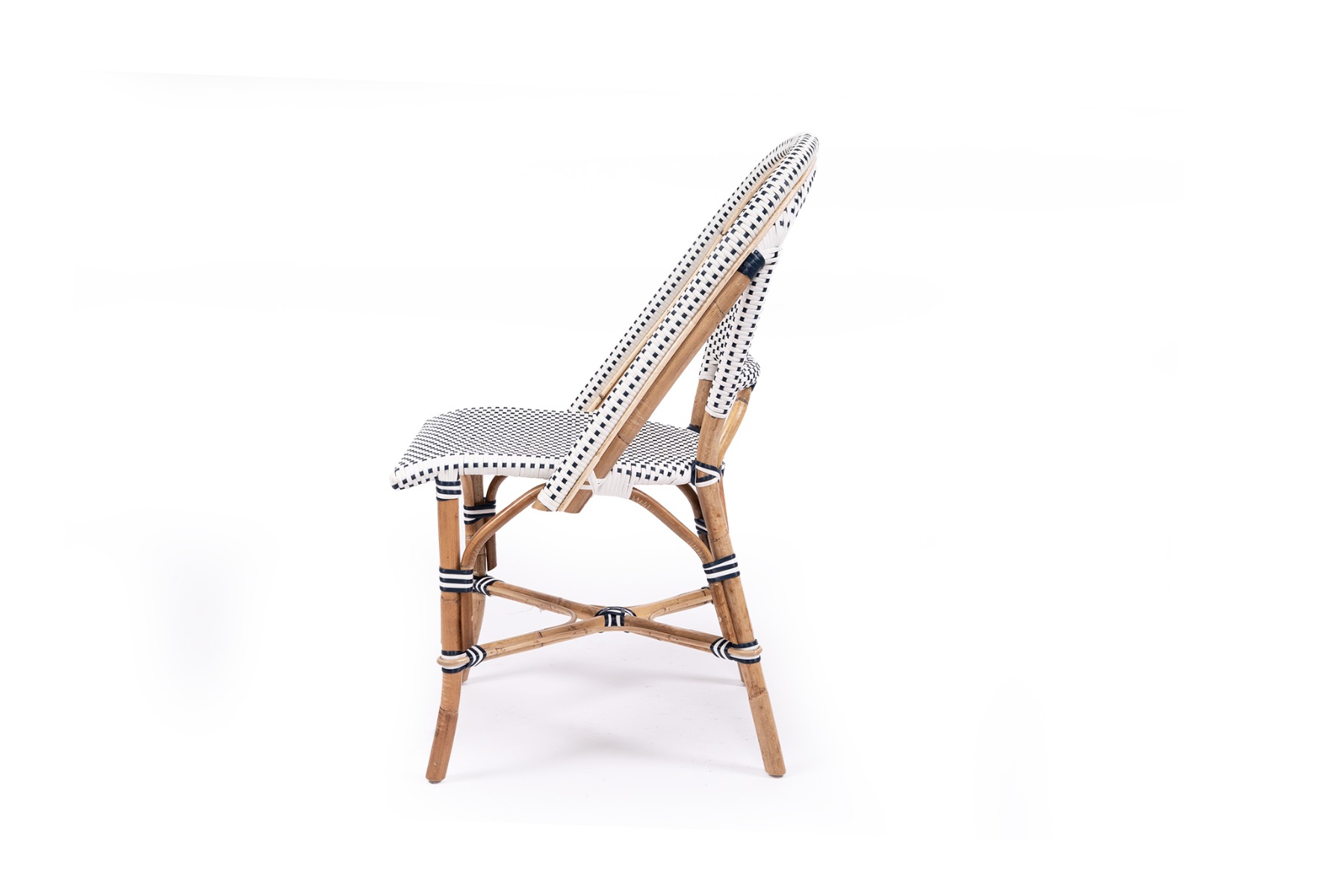 "Parisienne" Hamptons Style Bistro Cafe Dining Chair Rattan & Synthetic Wicker, Navy & White (RRP $449) - Image 5