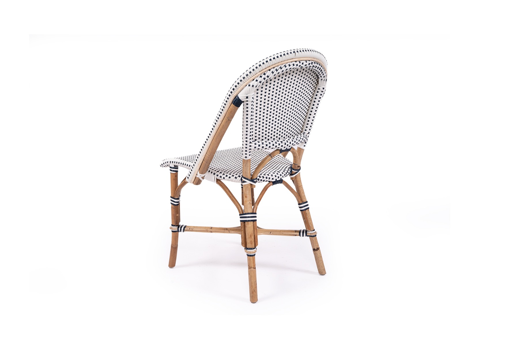"Parisienne" Hamptons Style Bistro Cafe Dining Chair Rattan & Synthetic Wicker, Navy & White (RRP $449) - Image 4