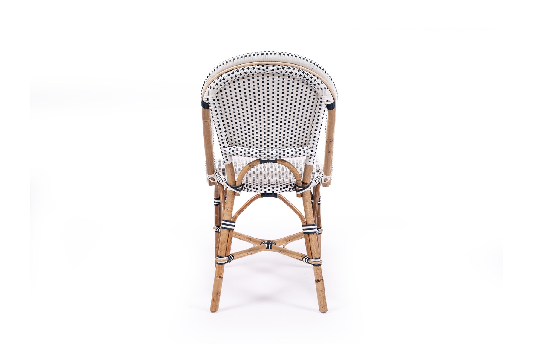 "Paris" Hamptons Style Bistro Cafe Dining Chair Rattan & Synthetic Wicker, Navy & White (RRP $449) - Image 4
