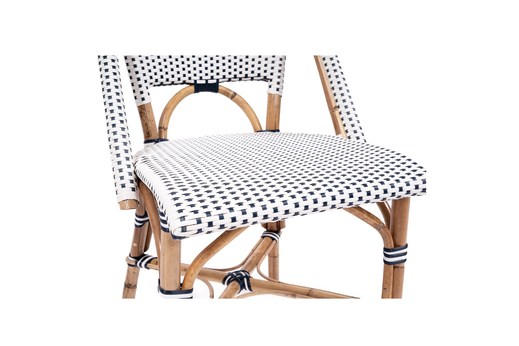 "Paris" Hamptons Style Bistro Cafe Dining Chair Rattan & Synthetic Wicker, Navy & White (RRP $449) - Image 8