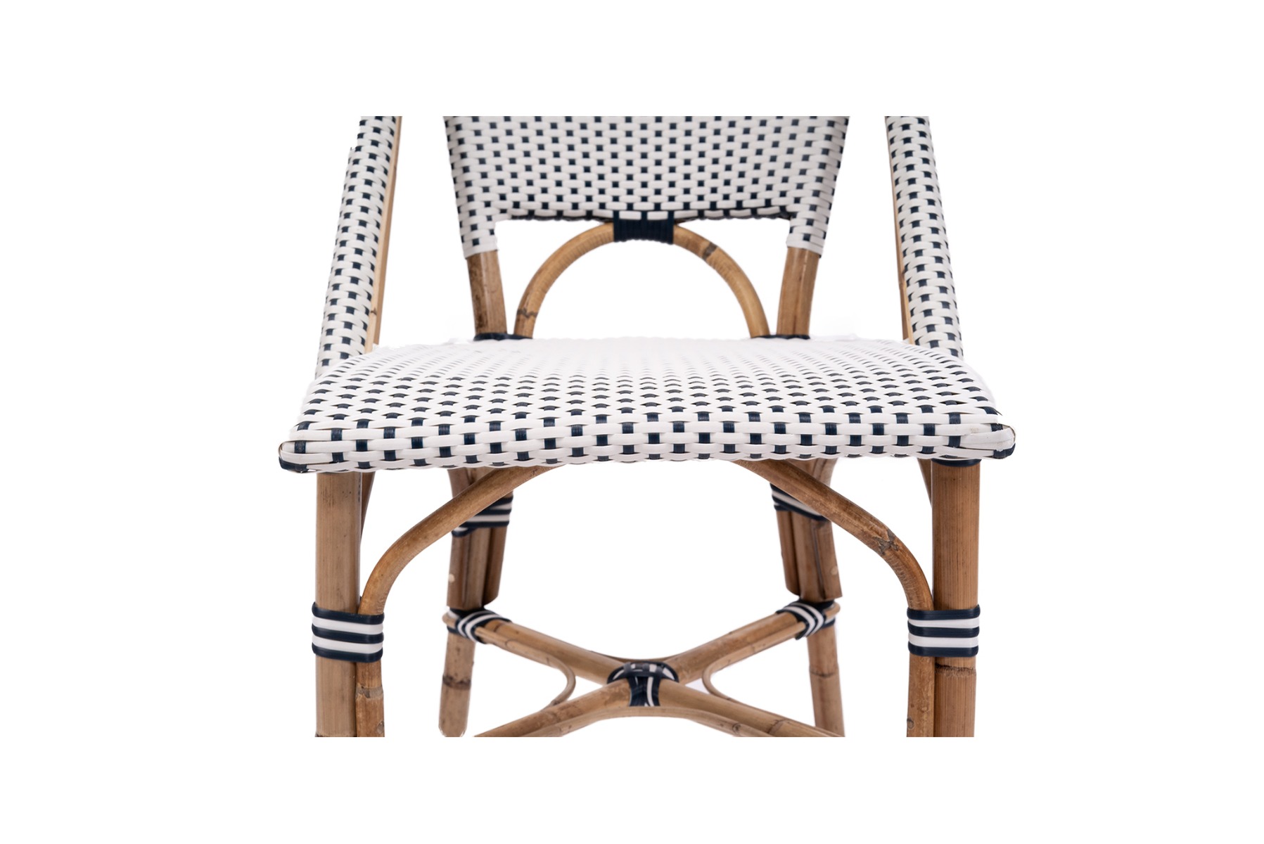 "Paris" Hamptons Style Bistro Cafe Dining Chair Rattan & Synthetic Wicker, Navy & White (RRP $449) - Image 7