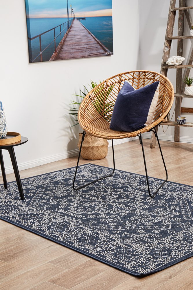 "Seaside" Hamptons Style Outdoor/Indoor Rug, Navy - Image 6