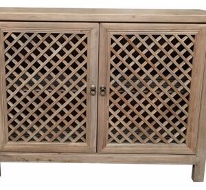 "St Barts" Hamptons Style 2 Door Cabinet Recycled Elm with Lattice Doors Natural, 120cm x 45cm x 90cmH