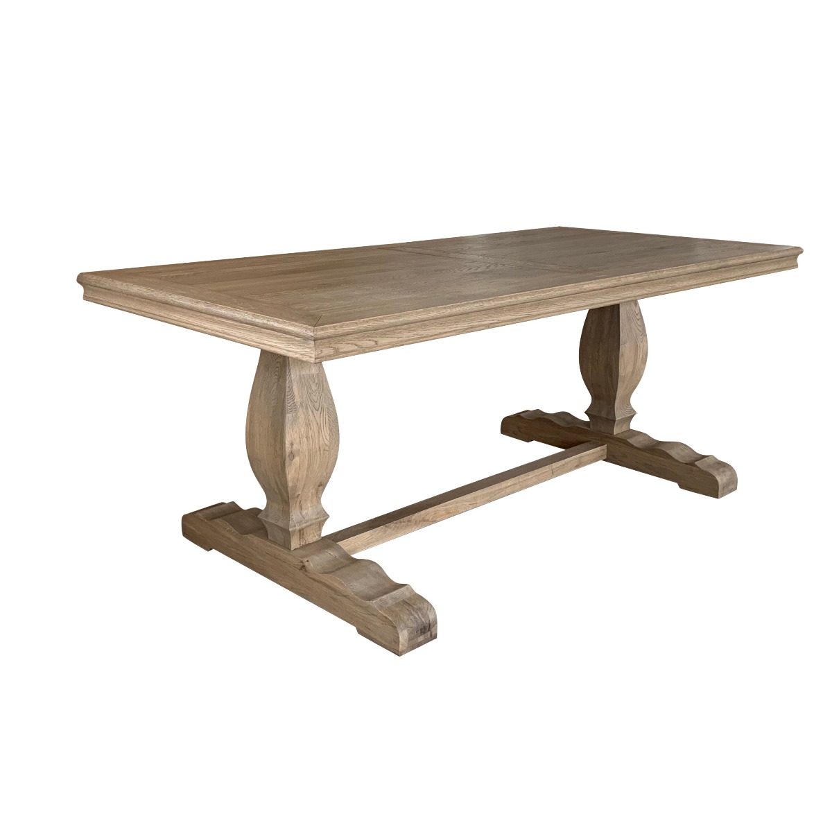 Sophia Hamptons Style Hardwood Timber Dining Table with Pedestal Base, Weathered Oak 200x100x78cm (RRP $3999) - Image 4