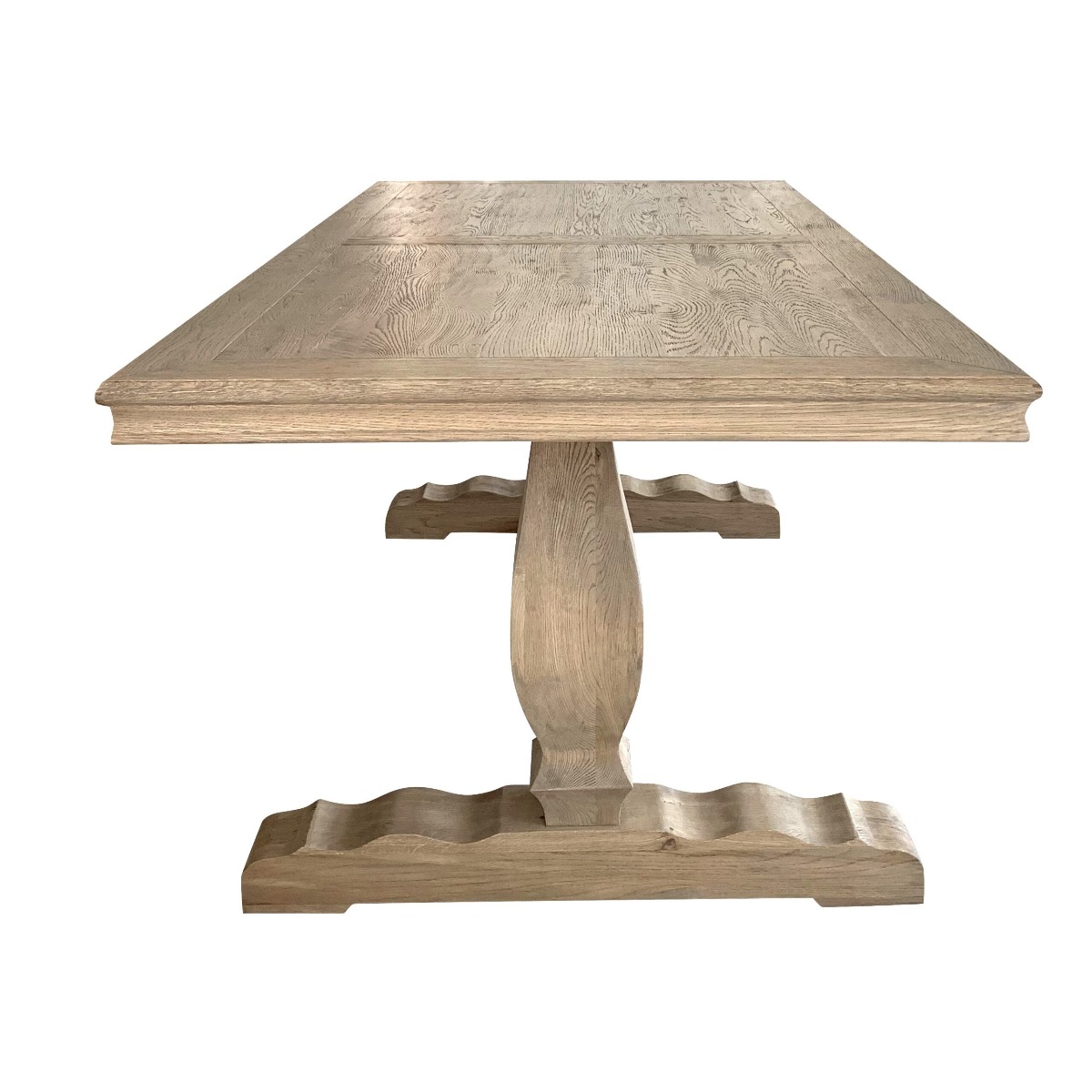 Sophia Hamptons Style Hardwood Timber Dining Table with Pedestal Base, Weathered Oak 200x100x78cm (RRP $3999) - Image 3