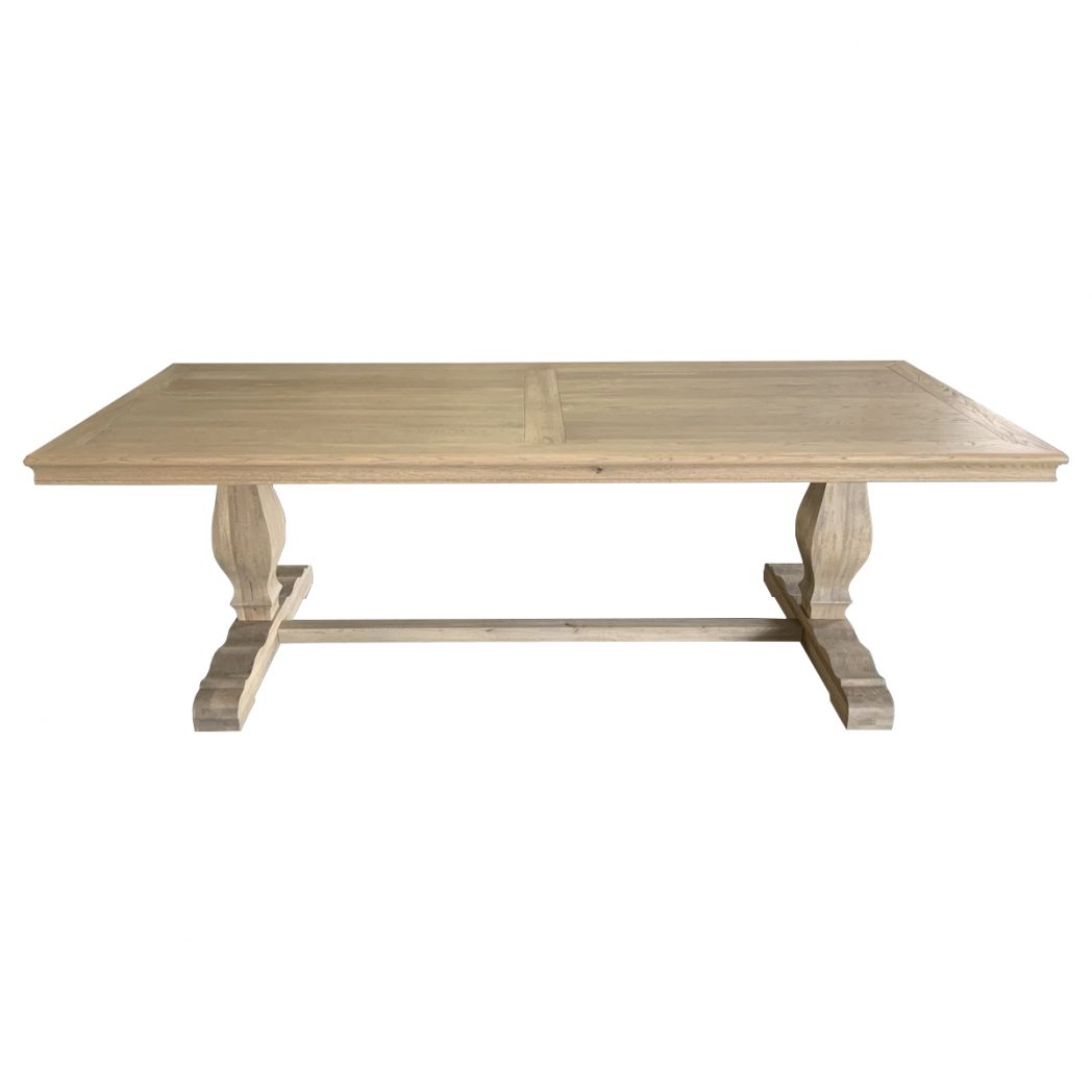 Sophia Hamptons Style Hardwood Timber Dining Table with Pedestal Base, Weathered Oak 240x100x78cm (RRP $4499) - Image 3