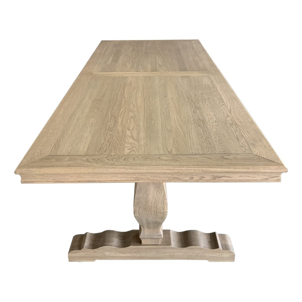 Sophia Hamptons Style Hardwood Timber Dining Table with Pedestal Base, Weathered Oak 240x100x78cm (RRP $4499) - Image 2