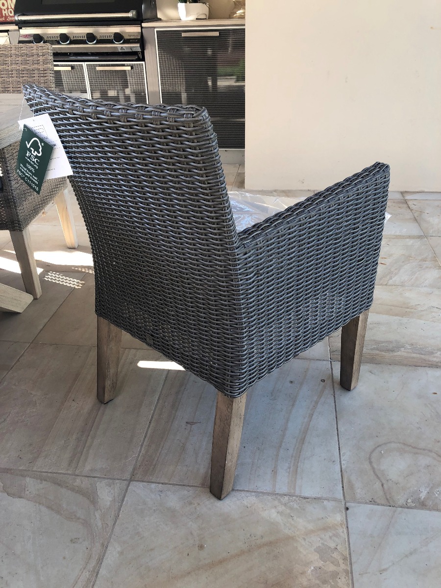 "Tahiti" Hamptons Style Timber & Wicker Outdoor Dining Chair Grey with Acacia Leg - Image 2