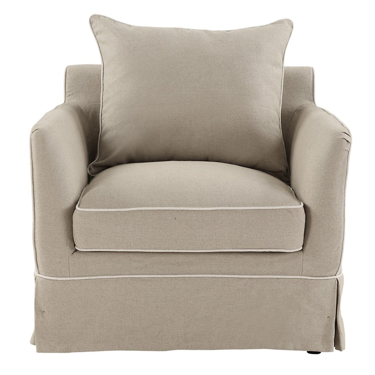 Slip Cover Only - Noosa Hamptons Armchair Natural W/White Piping, W 90cm D 91cm H 80cm (RRP $724) - Image 8